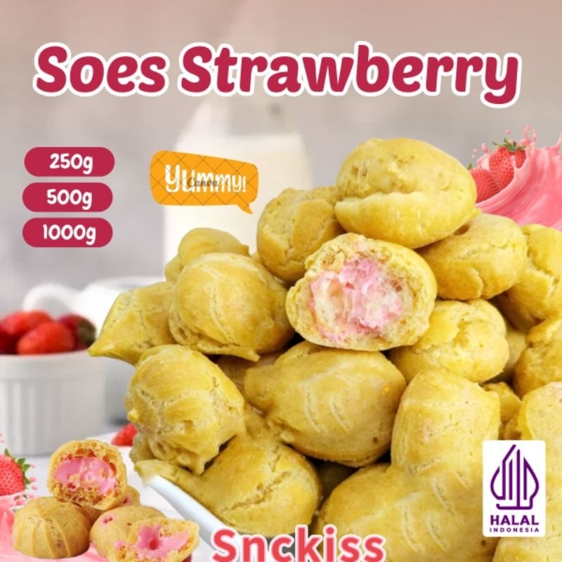 

Soes starwberry/coklat 500g/1000g/mix rasa/halal kue sus kering isi soes coklat lumer