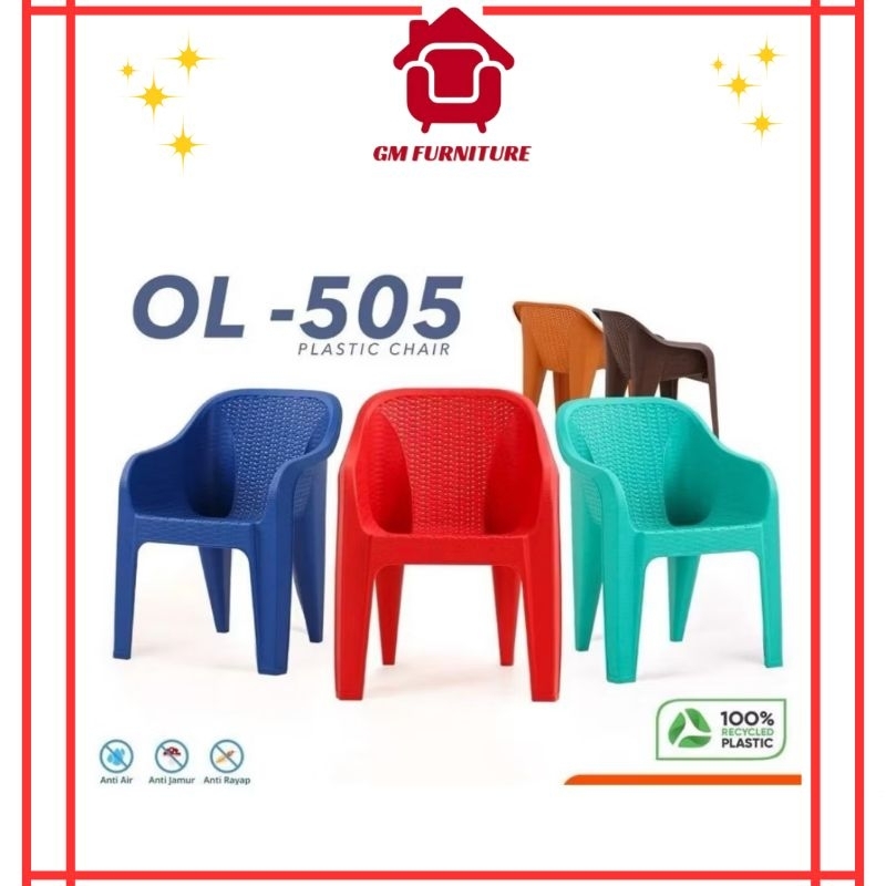 OLYMPLAST KURSI CHAIR PLASTIK SANDARAN TUMPUK SANTAI DENGAN LENGAN MOTIF RATTAN MINIMAL OL 505