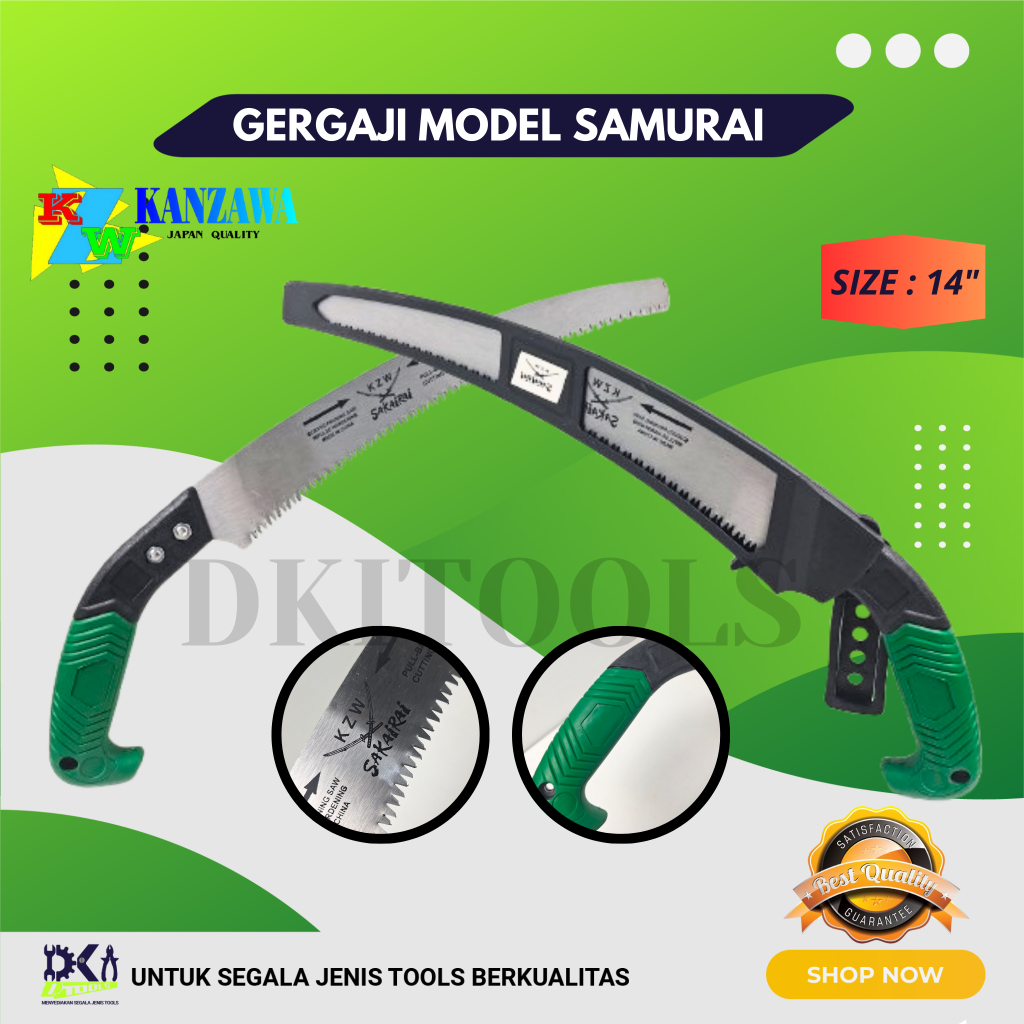 KZW SAKAIRAI Gergaji Tangan Kopi Model Samurai Sarung Dahan Ranting Pruning Saw 14 inch Gagang Karet