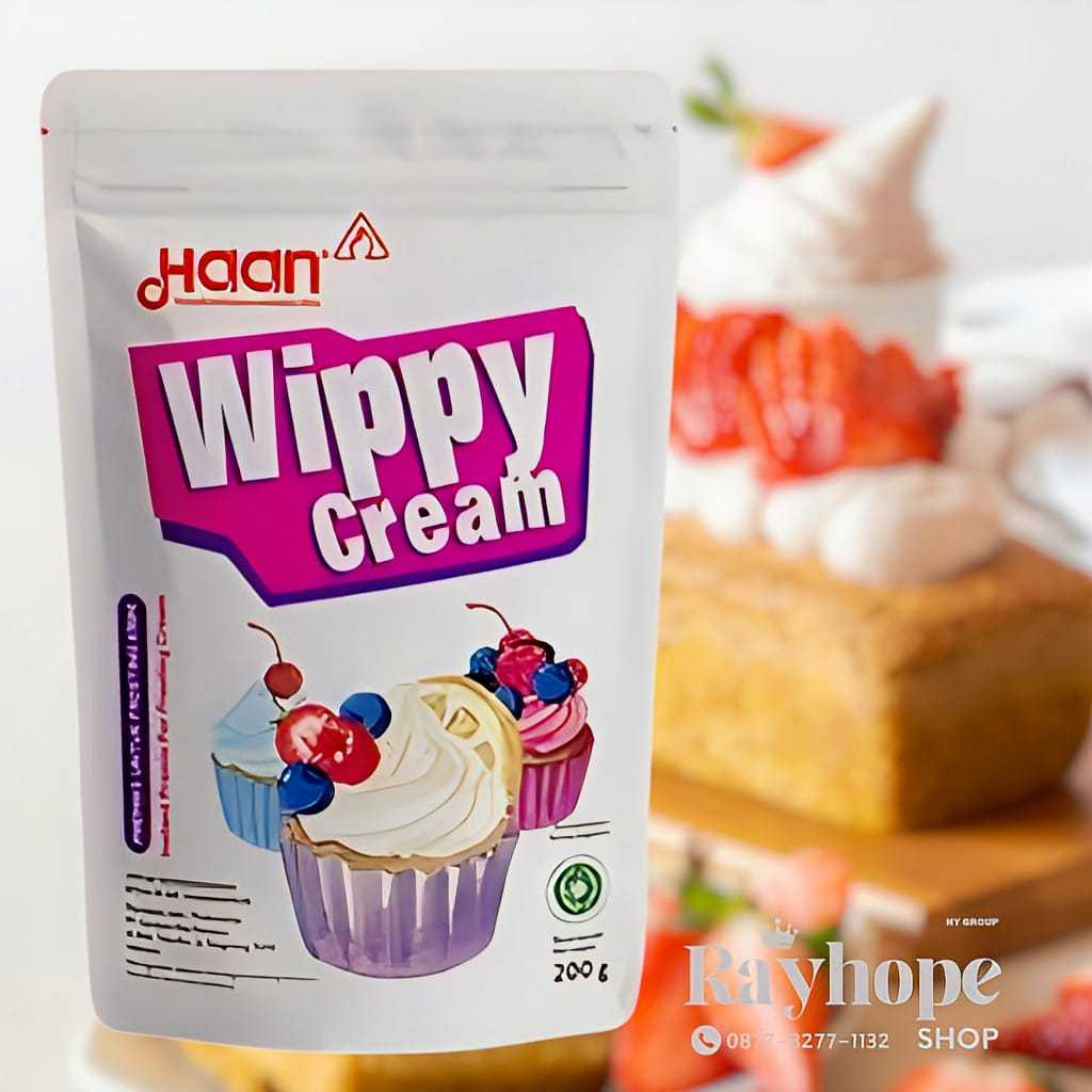 

PROMO HAAN Wippy Whip Whipped Cream Bubuk Premiks Frosting Krim Kocok 200 Gram gr 200gr Refill Pouch Kemasan Isi Ulang Instan Instant Mix Murah Termurah Usaha Kuliner Bakery Kekinian Viral Horeka Horeca Cup Cake Cupcake Hiasan Dekorasi Kue Pancake Lembut