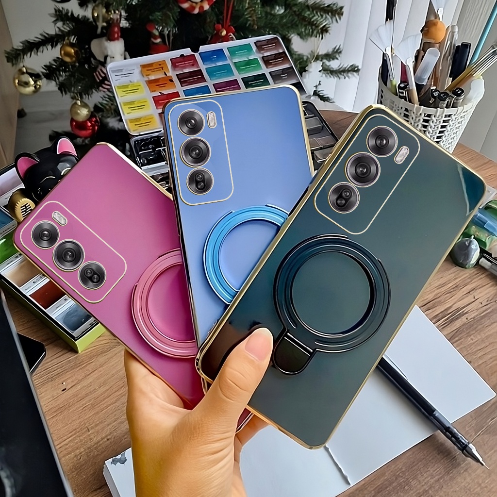 Soft Case Oppo Reno 12 12F 11 11F 10 8 7 6 5 4F Pro 4G 5G Ring Magnetic Holder Wireles Plating Mewah
