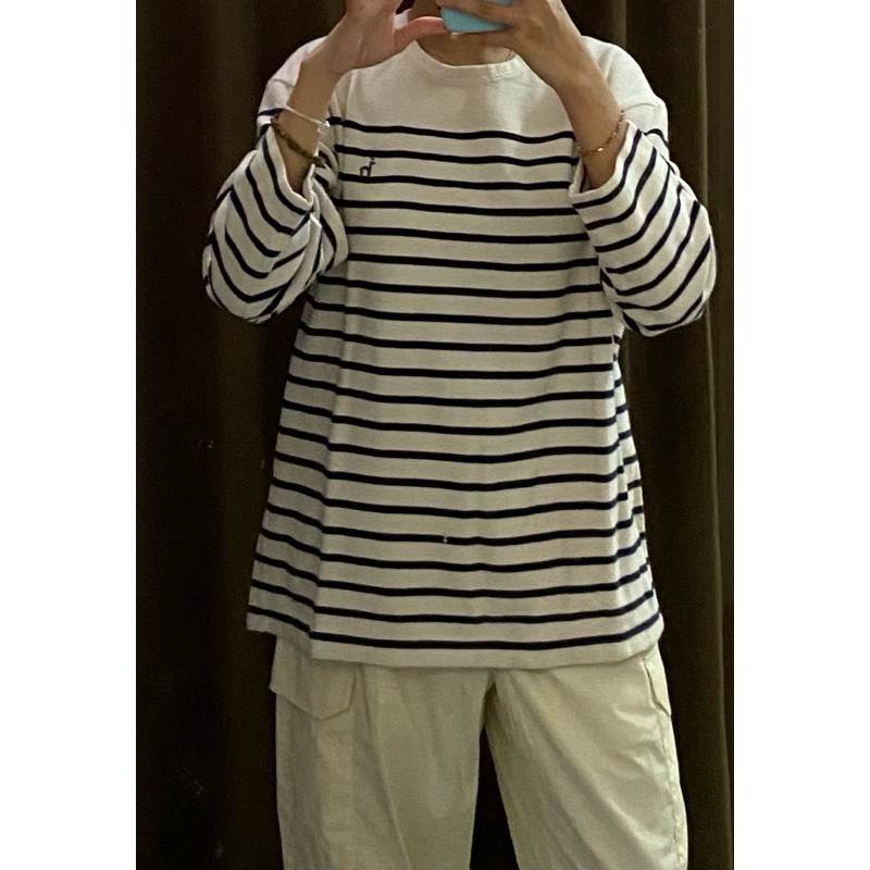 [PRELOVED] HAZZYS STRIPED BLACK WHITE CREWNECK SWEATSHIRT SWEATER UNISEX WOMAN WOMEN TEBAL PREMIUM