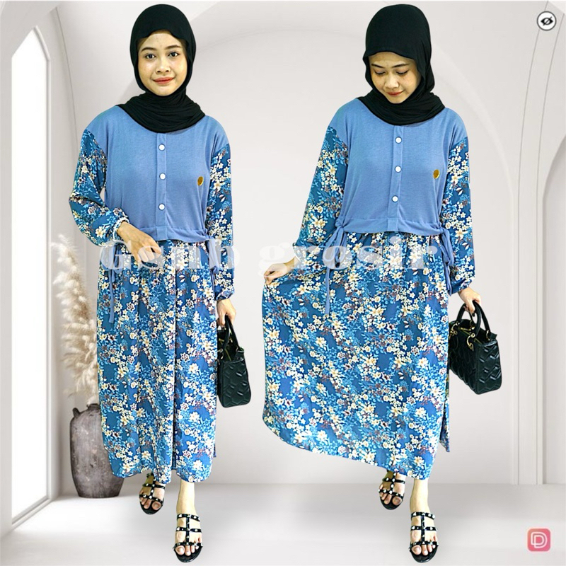 MIDI DRESS MOTIF FLOWER KAIN CRINKLE MIX KAIN KNIT FREE BROSS