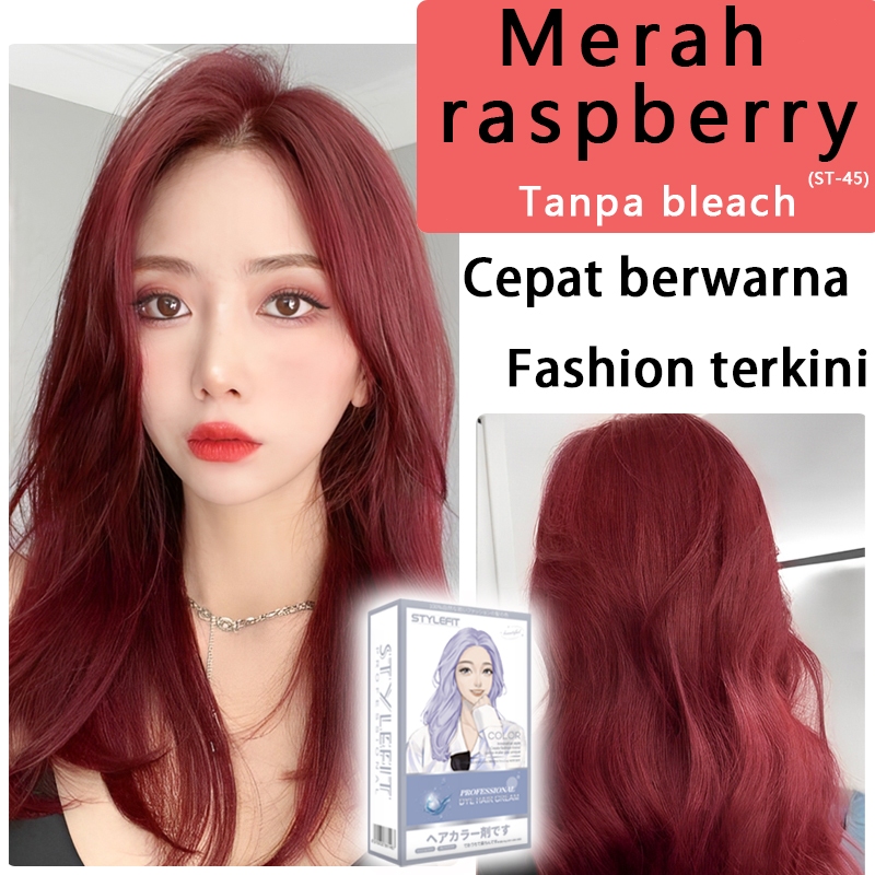 [Pengiriman cepat]STYLE FIT Merah  raspberry cat rambut 200ml Cepat berwarna,Tahan lama tak mudah lu
