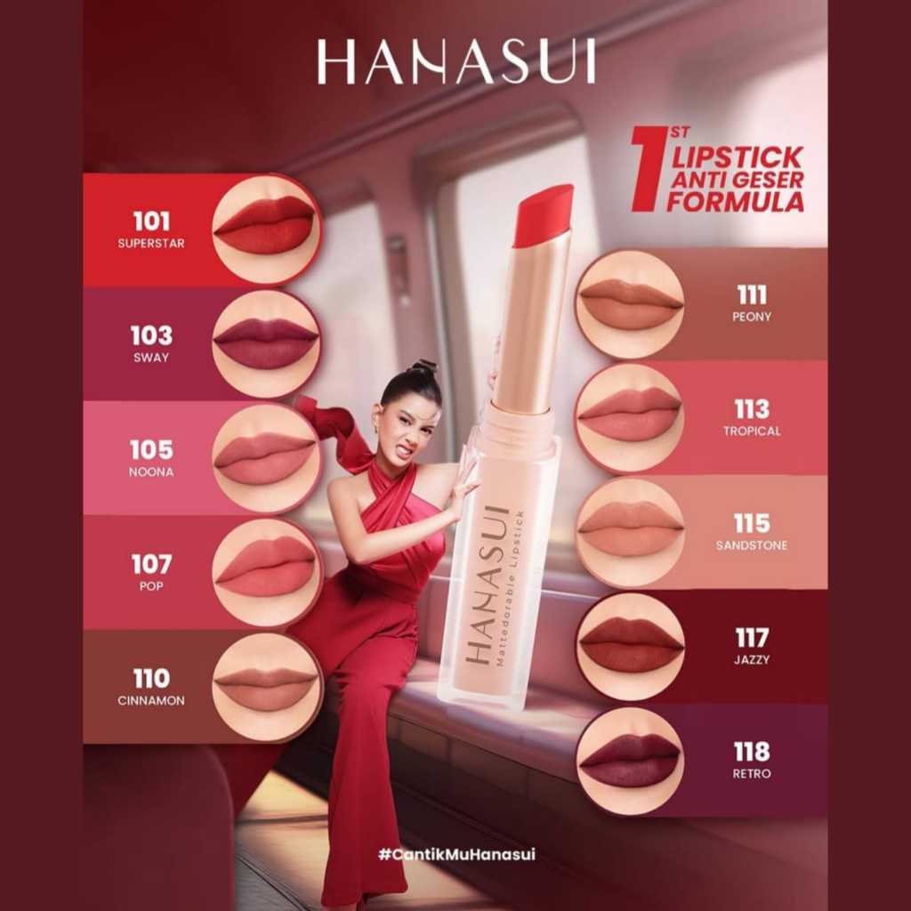HANASUI Mattedorable Lipstick - Formula Tahan Lama Lipstik Padat Putar