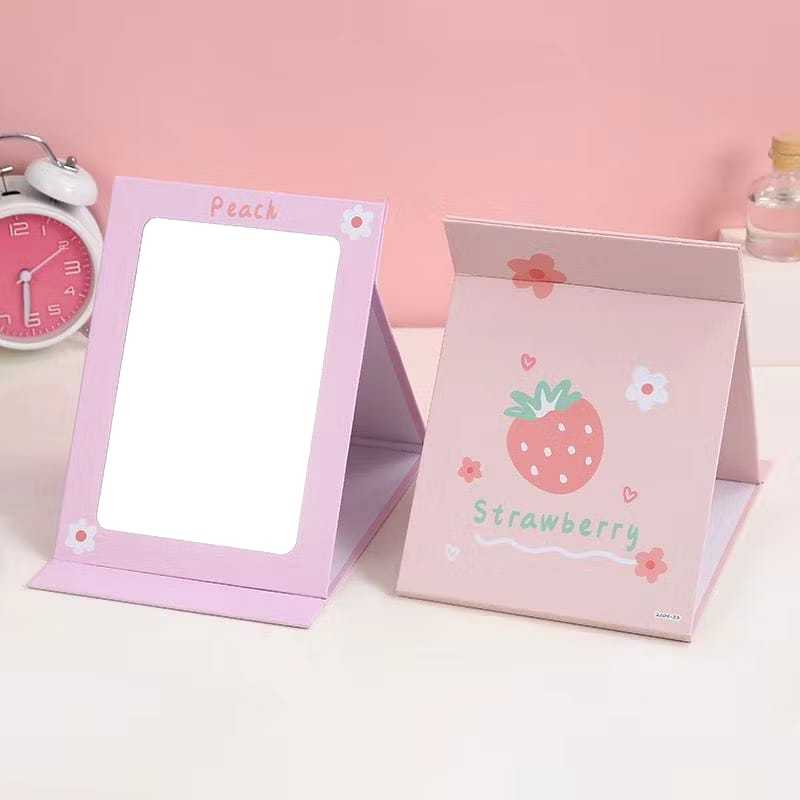 Cermin Buku Karton Ukuran Tanggung Kaca Lipat Portabel Praktis Cermin Meja Motif Gambar Lucu Karakte