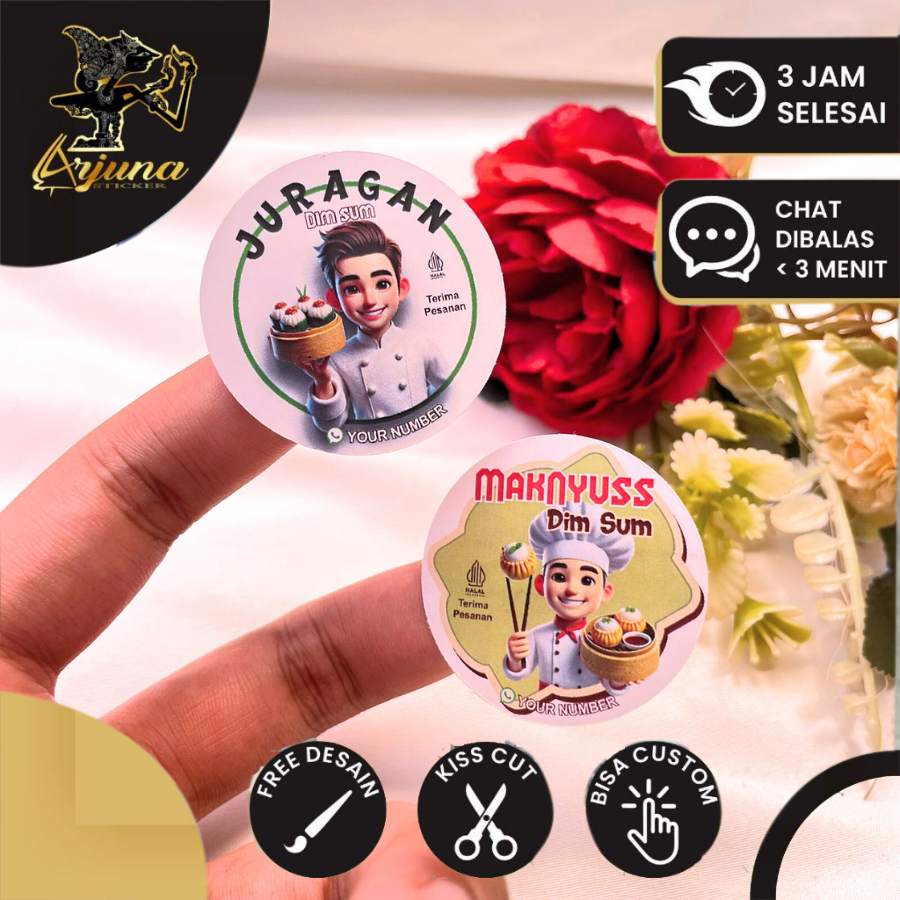 

5-8 Arjuna Stiker Label Logo Makanan Sticker Edisi Tema Dimsum Sticker Free Desain Dimsum Uk.Sedang