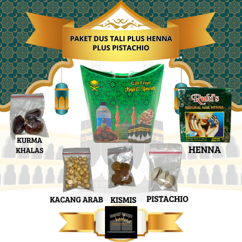 

dus tali plus henna plus pistachio paket oleh-oleh umroh haji kemasan dus tali