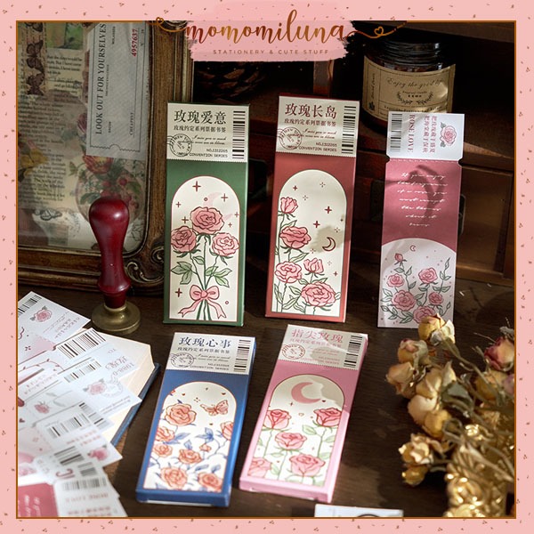 

1 set isi 12 lembar rose deco paper bookmark aesthetic retro vintage journaling diy kertas hias HB1851