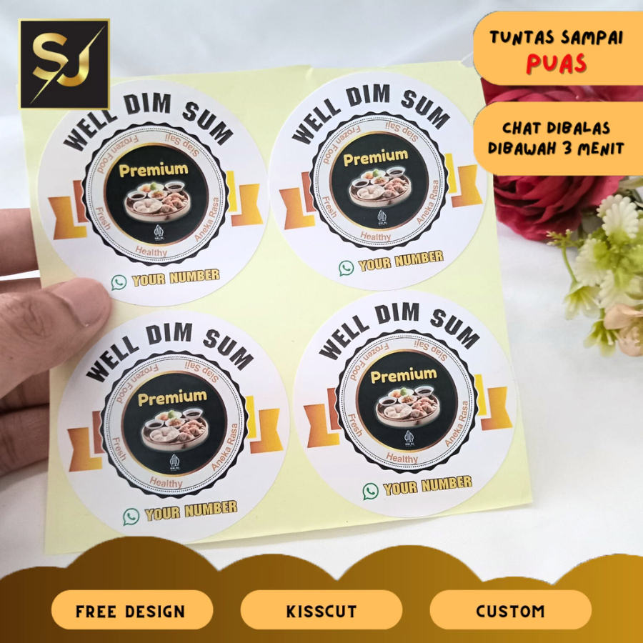 

2-4 Cetak Sticker Dimsum Stiker Label Print Dim Sum Bentuk Bulat Chromo Logo Makanan Uk.Kecil Custom