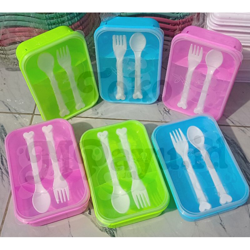 GROSIR 1 LUSIN (12 Pcs) Lunch Box Panda Set Anak tempat makan garpu dan sendok souvenir ulang tahun 
