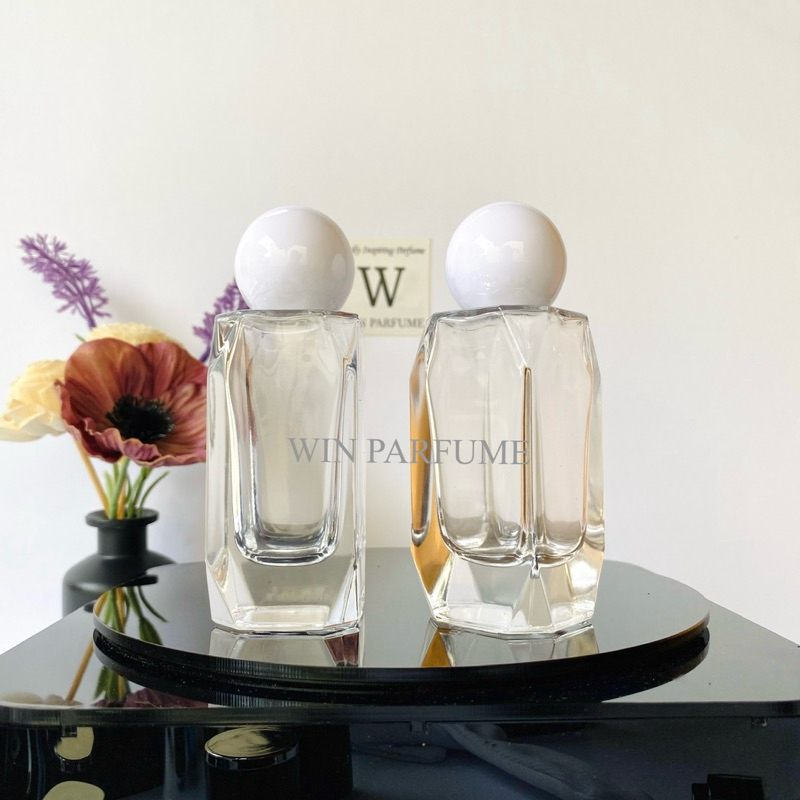 Botol Parfume Mewah 50ml Crystal Diamond Semi Press Tutup Bulat Putih Ring Spray Silver