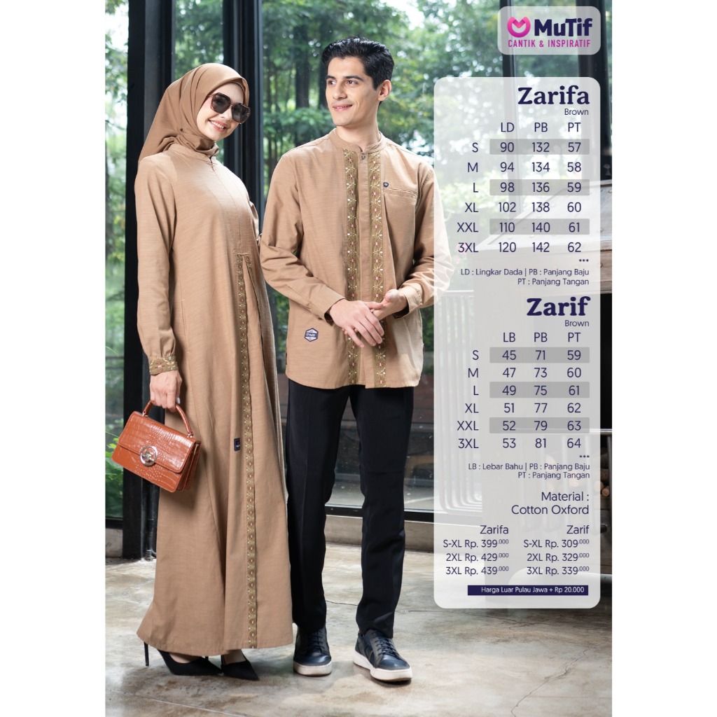 Couple Mutif Zarifa Zarif Brown Sarimbit Keluarga Couple Keluarga Gamis Syar'i Elegan Serasi Baju Le