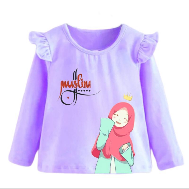 KAOS LENGAN PANJANG ANAK PEREMPUAN MUSLIM KAOS ANAK RUFLE LENGAN PANJANG ANAK PEREMPUAN