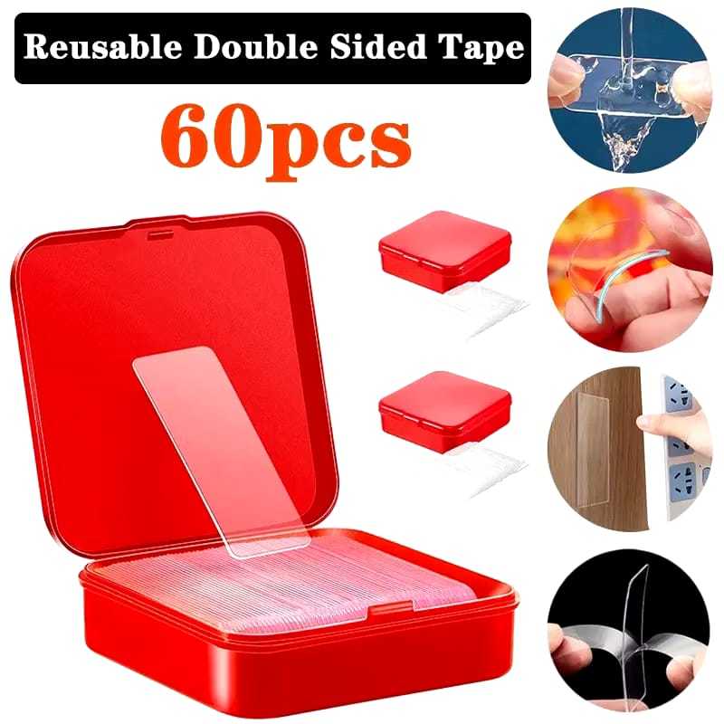 

LEM PEREKAT 2 SISI DOUBLE TAPE BOX 60PCS - NANO TAPE TRANSPARANT ISI 60PCS - SELOTIP /SOLASI BOLAK BALIK