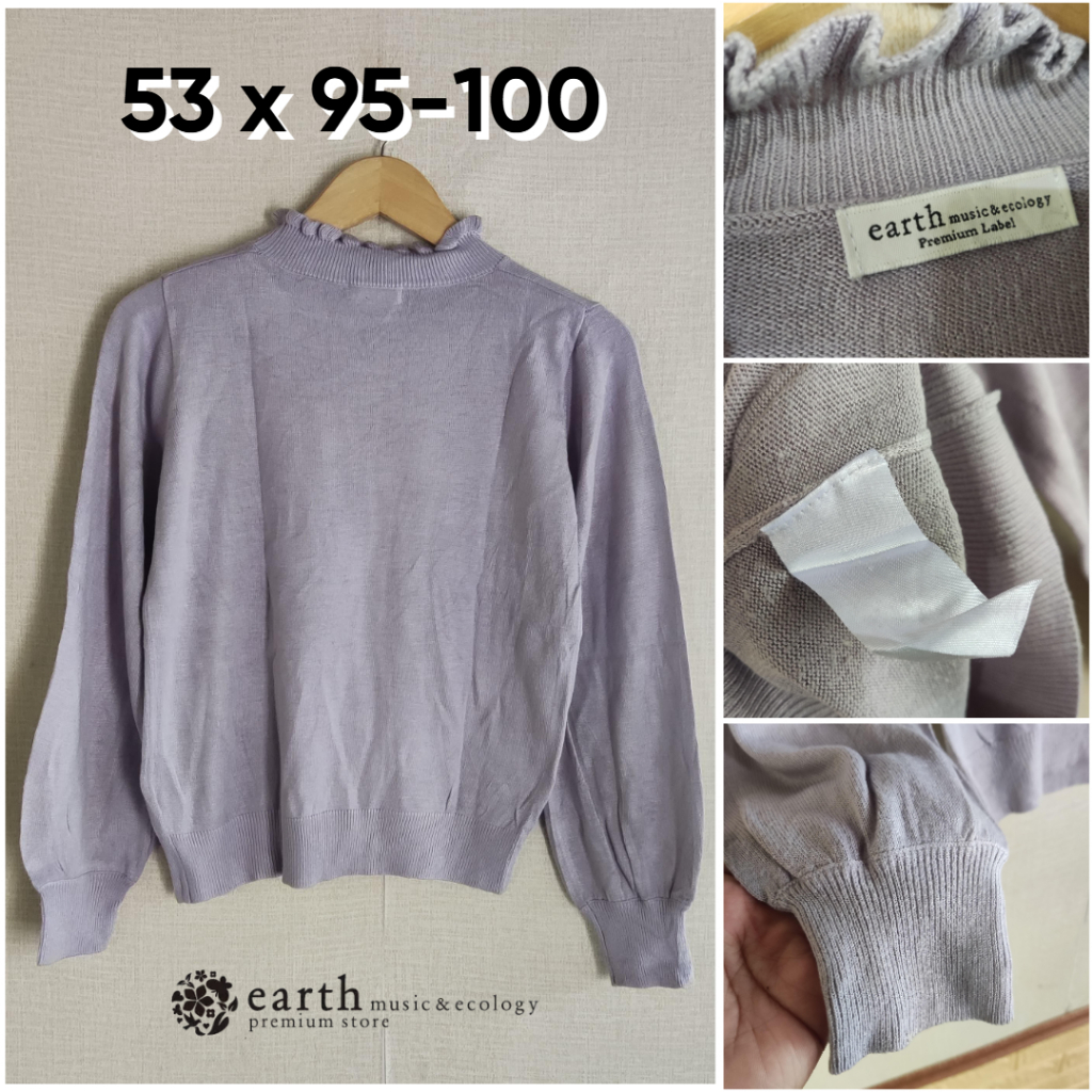Sweater Earth Music & Ecology Lilac Size M Wanita Atasan Cewek Outer Knit Leher Kriwil JH071