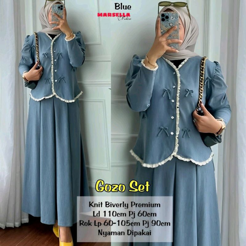 Bisa COD Baju Set Rok Bahan Rajut Mix Hyget Plisket Motif Bunga LD 100-110