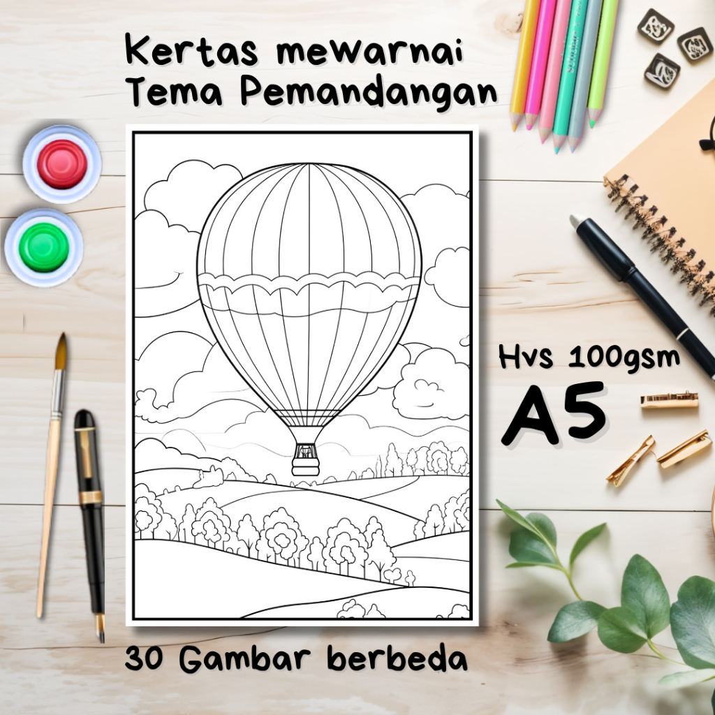 30 Gambar Kertas mewarnai anak / Coloring / Sketa Tema Pemandangan