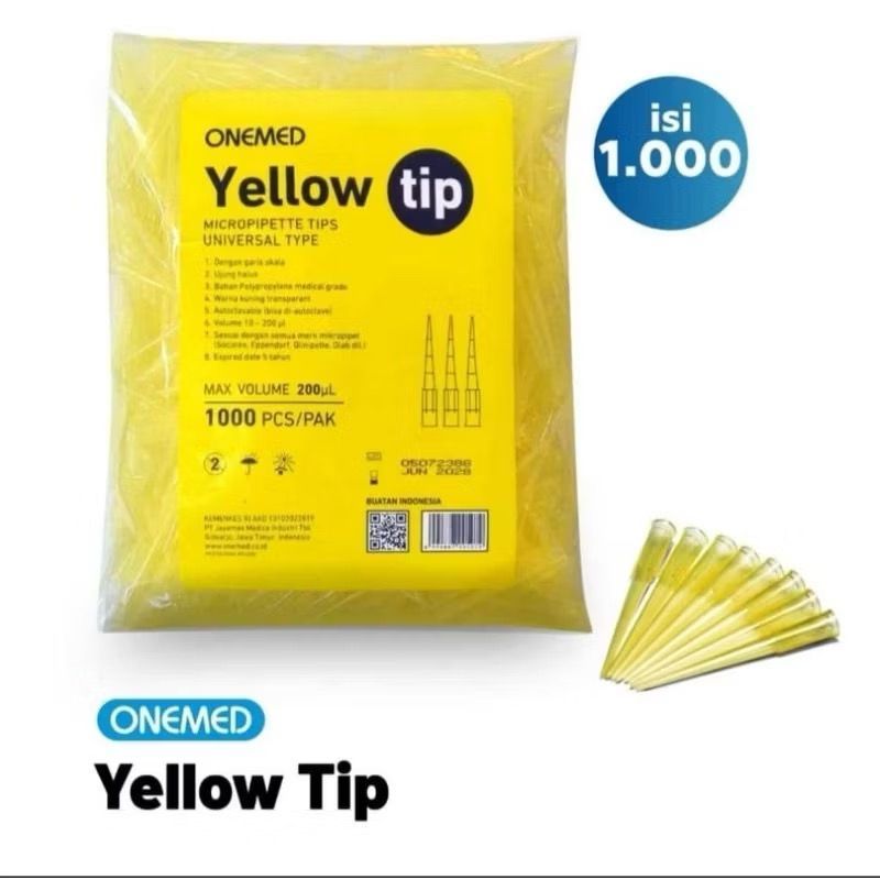 Yellow Tips Micropipet Tips Kuning Onemed isi 1000pcs , Yellow Tip Mikropipet