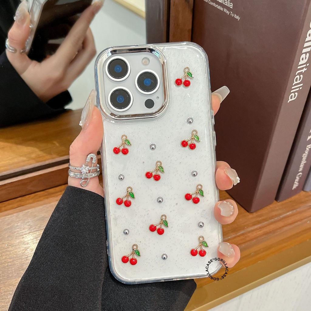 Case Iphone Cherry Aesthetic Clear Glitter - Hardcase/Case Hp Compatible For Iphone X Xr 11 12 13 14