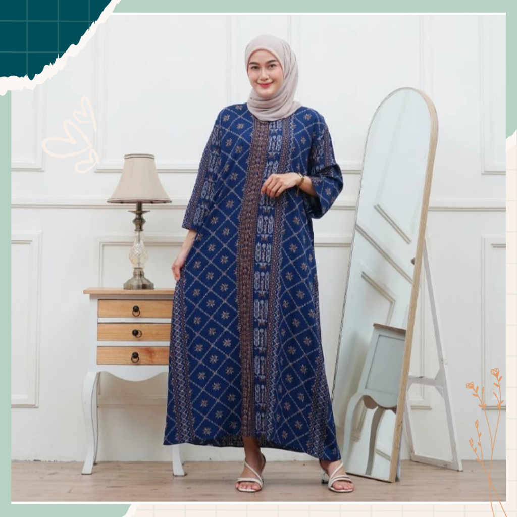 Gamis Etnik Dress Midi motif Adem Nyaman Oversize Daily Wanita Busui Bahan Rayon Premium Model Terba
