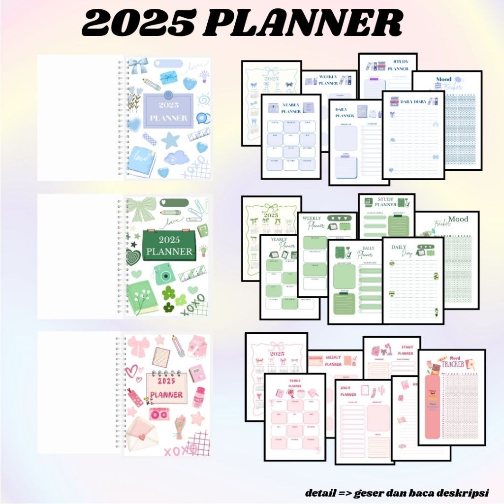 

[WINDS.ROOM] 2025 Planner Agenda Harian set pink blue green ukuran A5