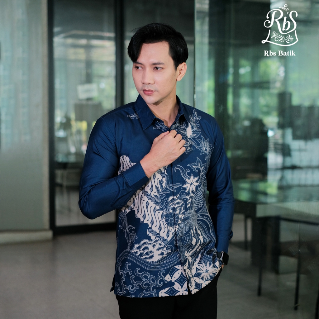Paket Hemat Rbs Batik - Kemeja Batik Pria Gumantama Slimfit Lapis Furing Biru Cream Motif