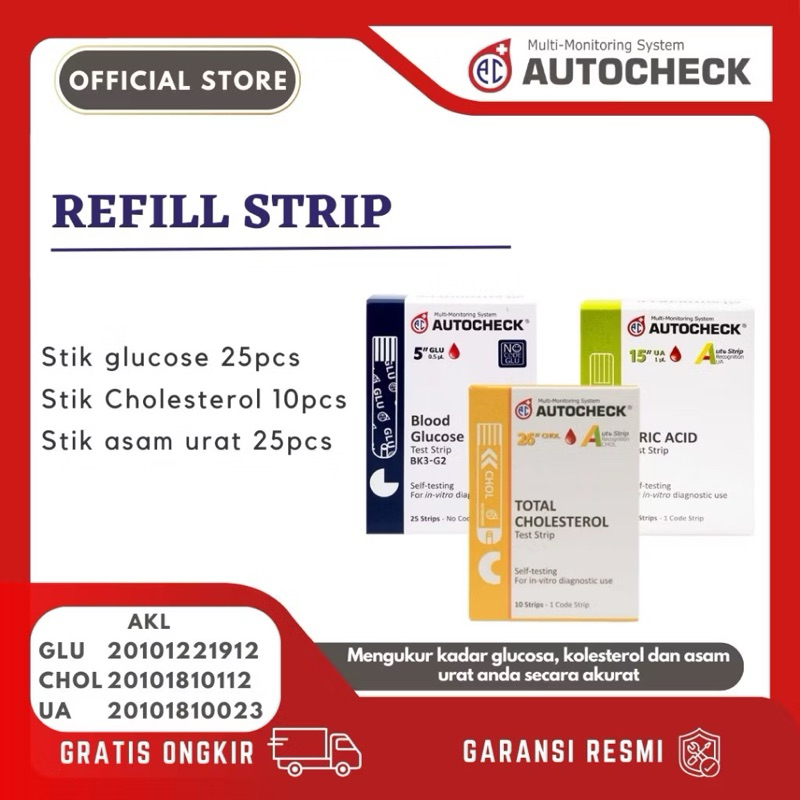 PAKET STRIP AUTOCHECK GULA , ASAM URAT , KOLESTEROL / STIK AUTO CHECK AUTOCEK GDS URIC CHOLESTEROL