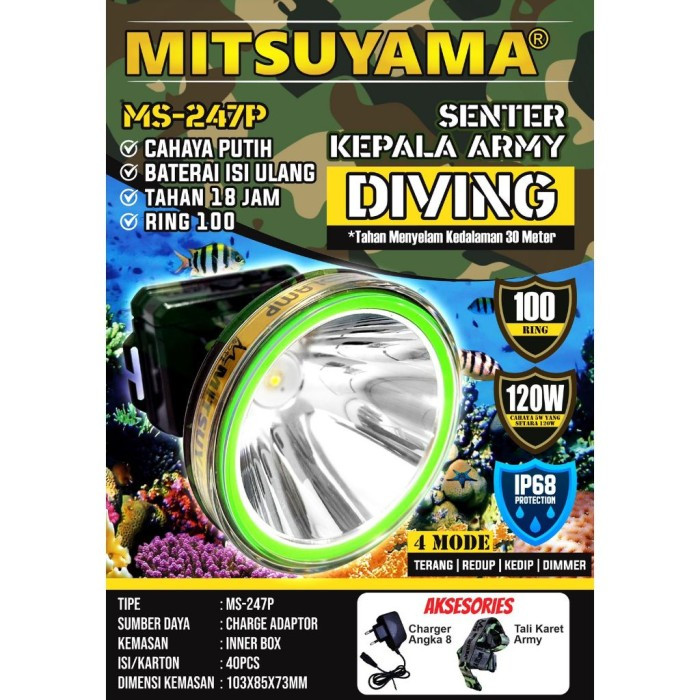 Senter Kepala Mitsuyama Army Diving MS-247P 120Watt Terbaru MS247P