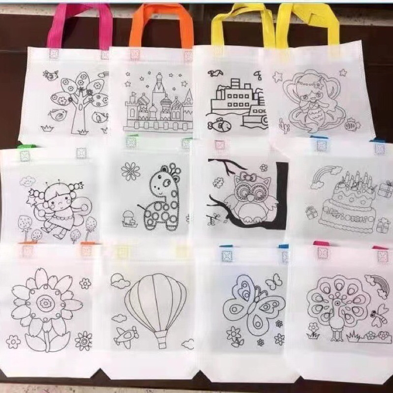 

(Baca Deskripsi) Tas Mini Spunbond Motif + Spidol Warna isi 6pcs