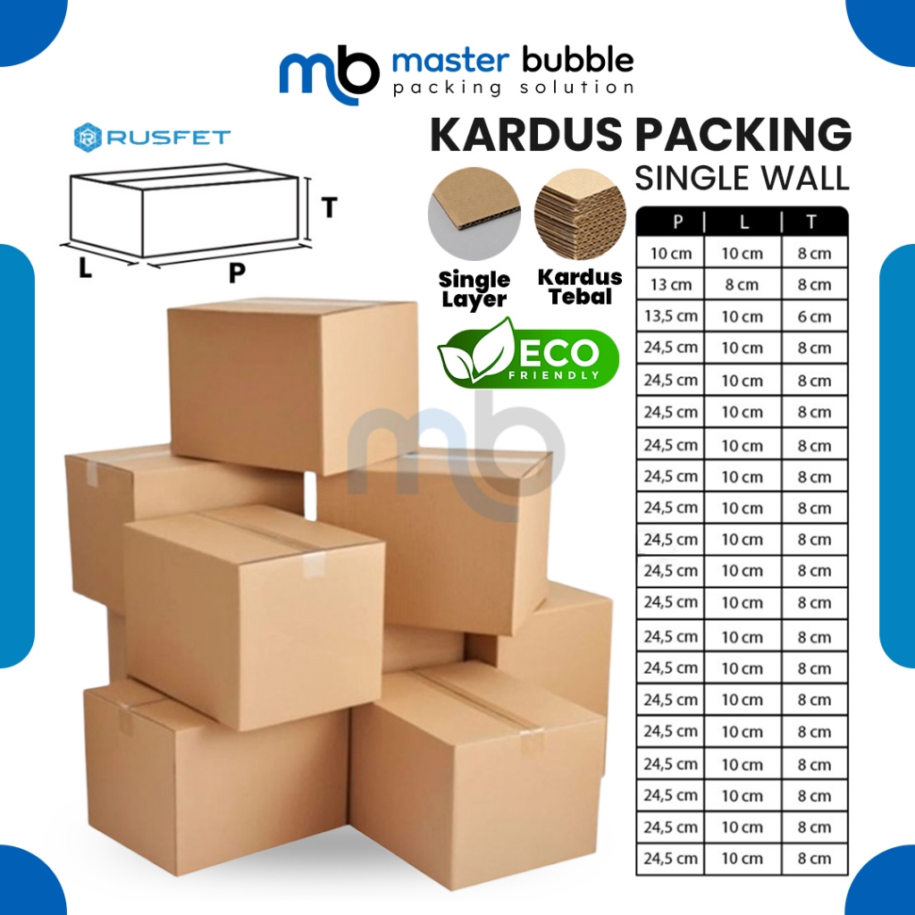 

Kardus Box Packing Dus Varian Ukuran Cardboard Karton RUSFET Single Layer Coklat Polos Harga Ecer