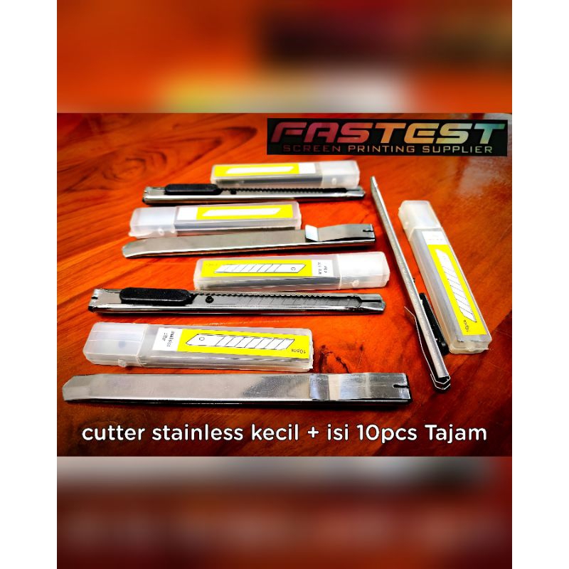 

paket cutter stainless kecil + isi 10pcs Tajam | paket cutter stainless termurah | cutter stainless standar | cutter pemotong tajam | pisau potong sayat tajam