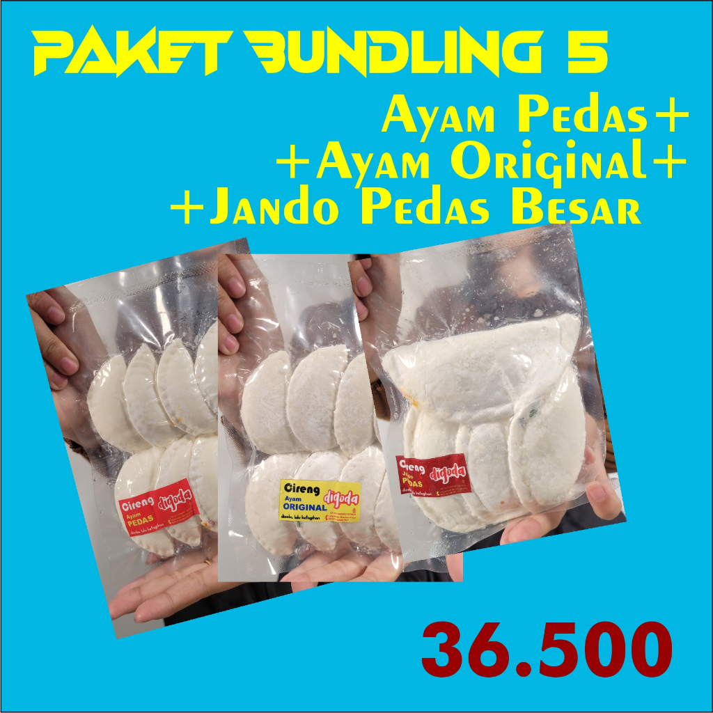 

waw [ Paket Bundling 5 ] 1 Cireng Isi Ayam Pedas + 1 Cireng Isi Ayam Original + 1 Cireng Isi Jando