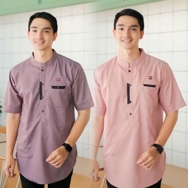 SHOUDH BAJU KOKO KURTA DEWASA LENGAN PENDEK POLOS TERBARU RAMADHAN LEBARAN TAHUN INI WARNA BURGUNDI 