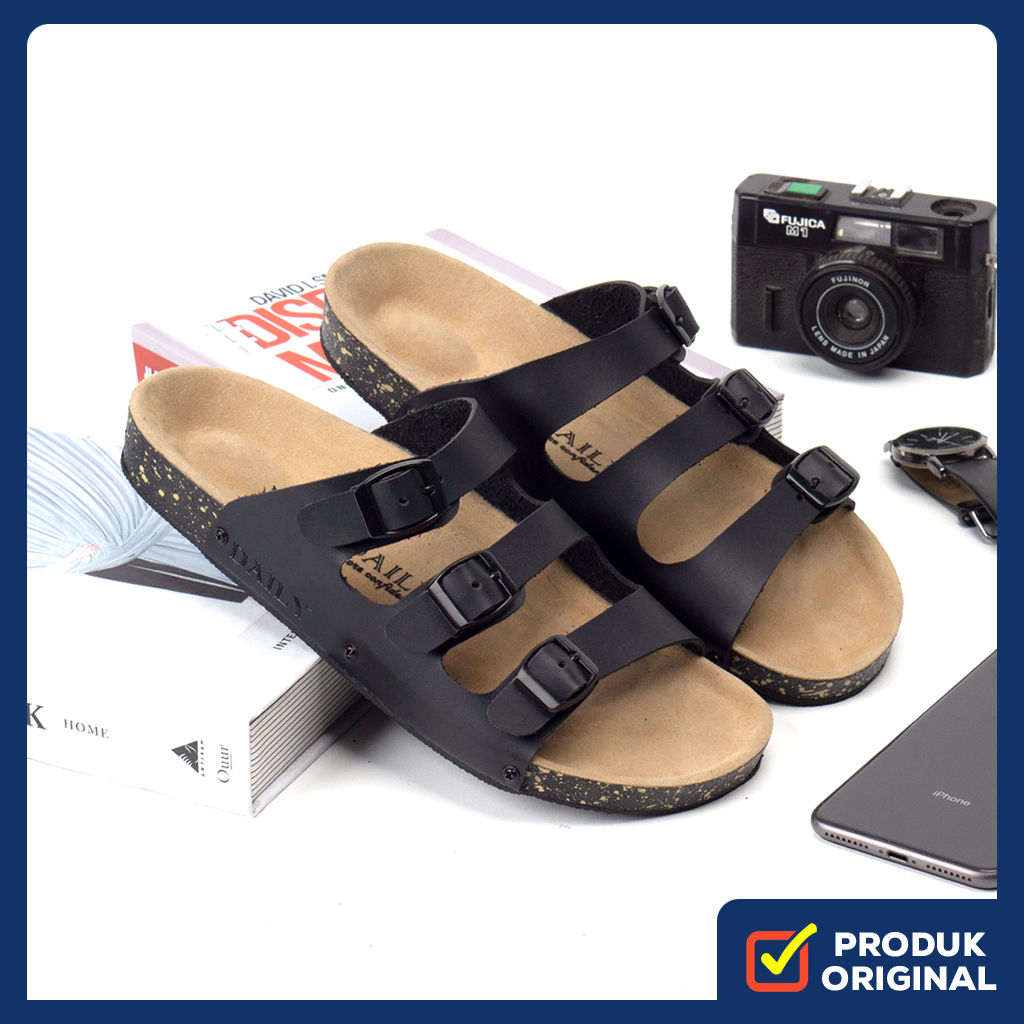 FARGO CREAM ORIGINAL x DAILY Sandal Casual Tali Hitam Pria Sendal Slide Jalan Santai Harian Main Han