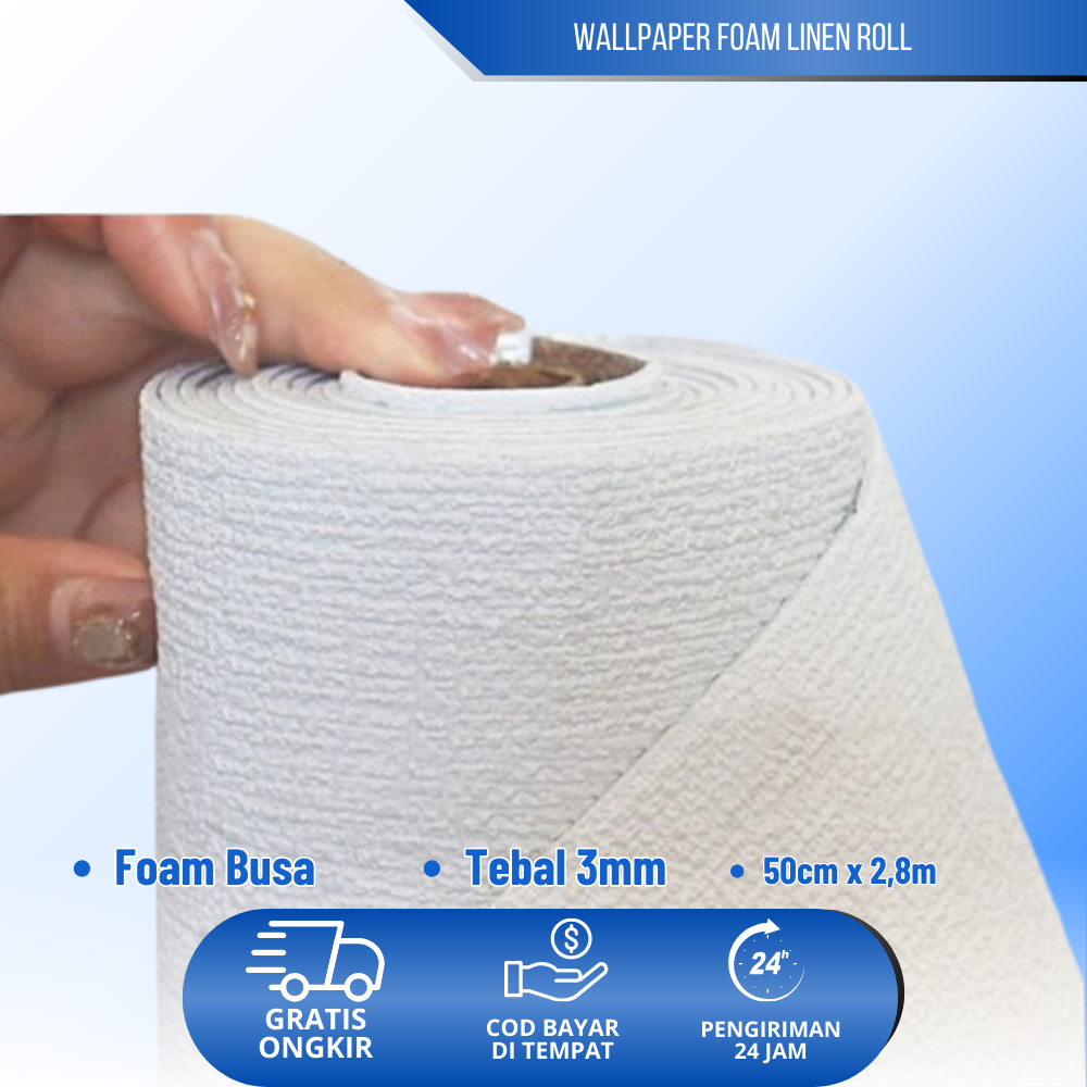 Wallpaper Dinding Foam Linen Plafon Putih / Wallpaper Foam Peredam Suara 50cm x 2,8m