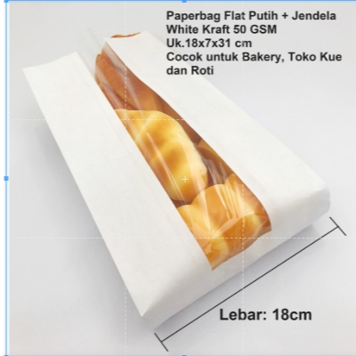 

(100pcs) Kantong Kertas Jendela Putih (XL) Ukuran 18x7x30cm - Tahan Minyak