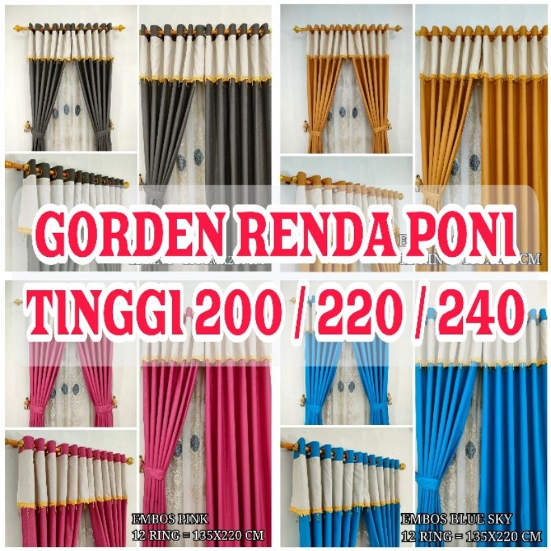 GORDEN RENDA PONI UK. 200, 220 dan 240 EMBOS POLOS MURAH MEWAH | TIRAI GORDEN JENDELA DAN PINTU RING