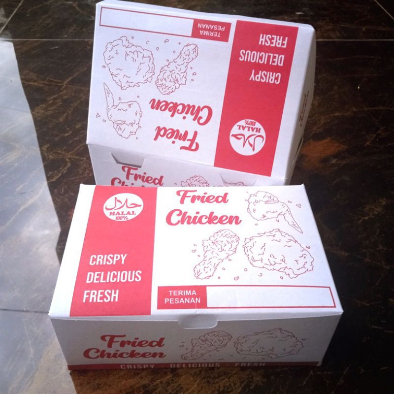 

50 Lembar box fried chiken | Kemasan fried chiken | Wadah fried chiken Halal Dous Fried Chicken Terima Pesanan Crispy Delicious Fresh