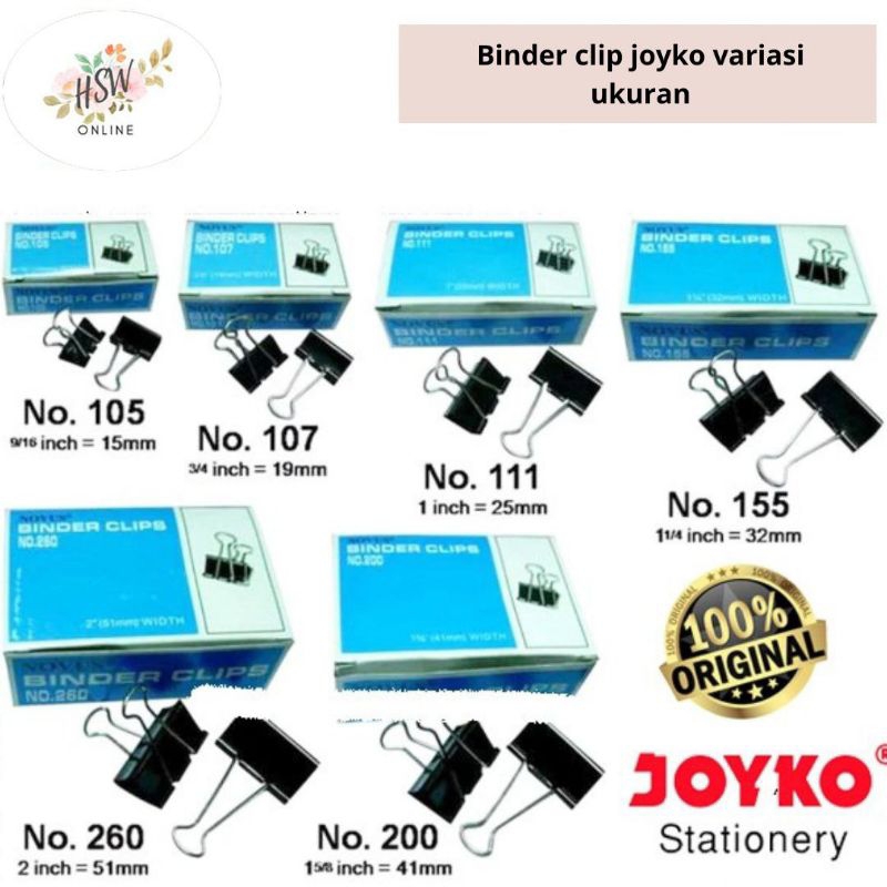 

Binder Clip Joyko Besar Sedang Kecil Penjepit Kertas Paper Klip File 200 260 280