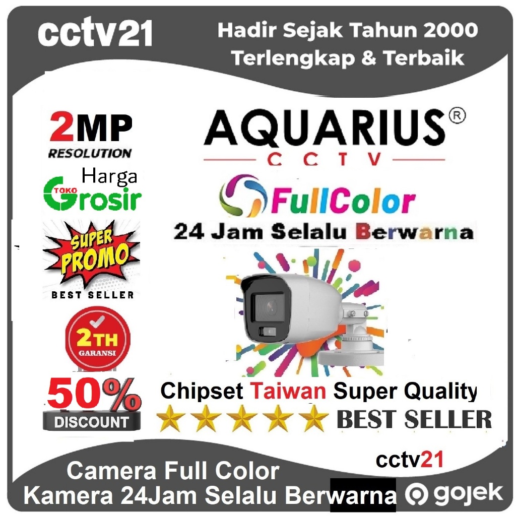 CCTV Camera Real 2MP Outdoor ColorVu AQUARIUS Full Color 24Jam Berwarna Harga Promo Diskon 40% cctv2