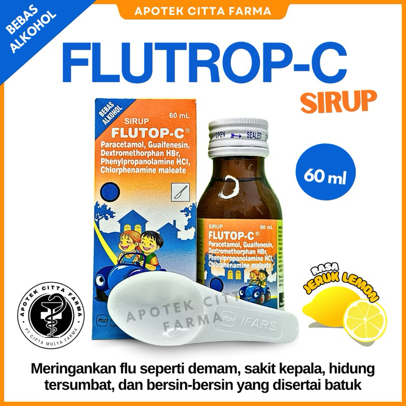 Flutrop c Sirup 60 ml Rasa Jeruk - Meringankan flu seperti demam, sakit kepala, hidung tersumbat, da