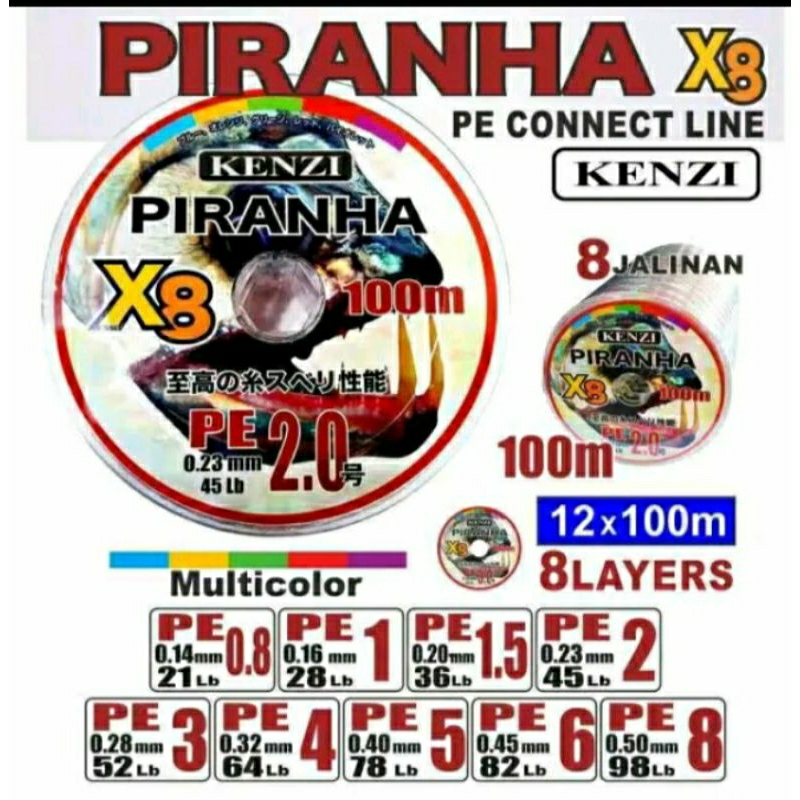 X8 Tali SENAR PE PIRANHA X8 100 m/ SENAR PE / PE