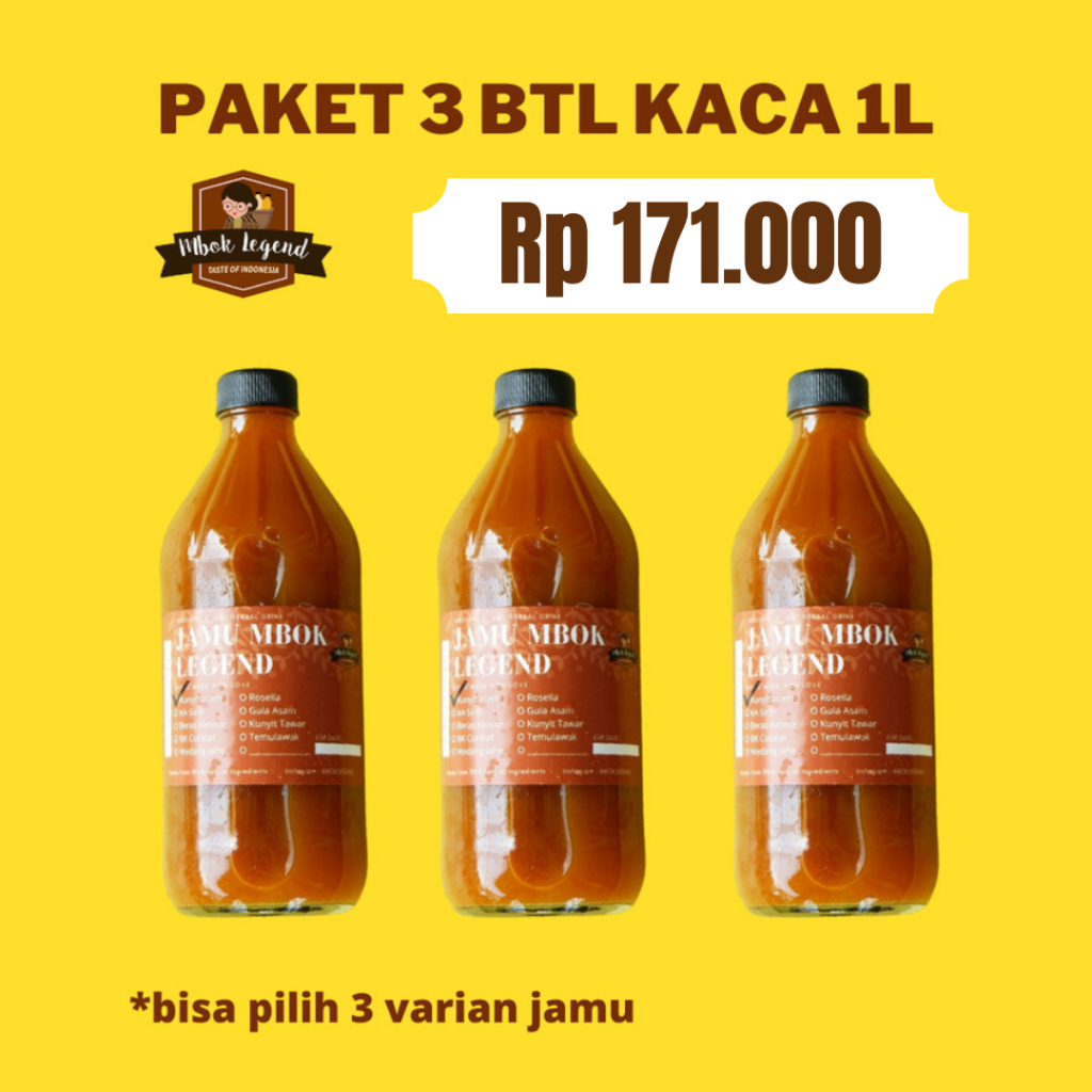 

PAKET 3 BOTOL KACA 1000 ML Jamu Mbok Legend