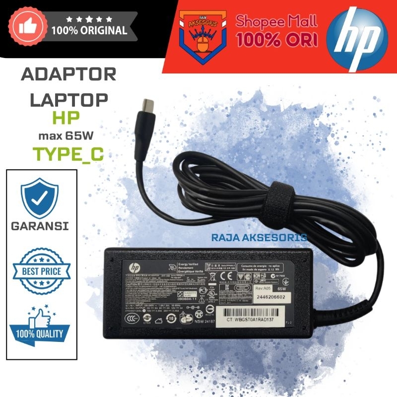 HP Charger Laptop Hp ChromeBook 65W 45W Type C Adapter Free Kabel Power