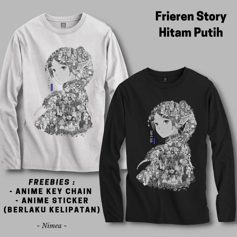 Kaos Lengan Panjang Anime Frieren Story Hitam Putih - Shopartonline