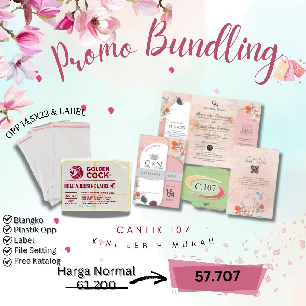 Paket Lengkap Cantik 107 Opp Label|Kertas Kosong Murah|Blangko Undangan Murah|Blangko Undangan |Blan