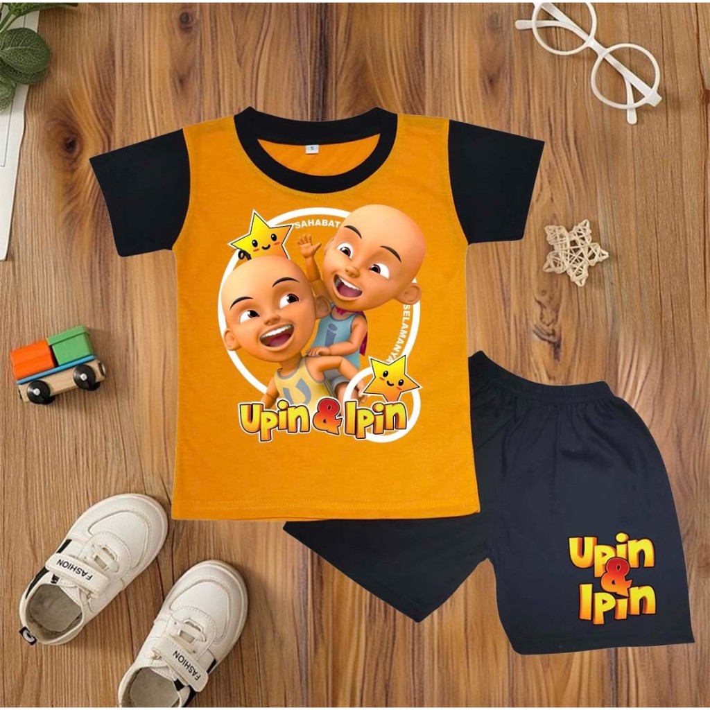 baju distro anak-anak 2-8 tahun kekinian motip upin-ipin kualitas terjamin