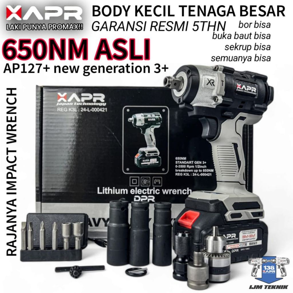 APR RAJA BOR IMPACT WRENCH AP127+ 650NM BODY KECIL TENAGA BESAR PEMBUKA BAUT RODA CVT MOTOR MOBIL