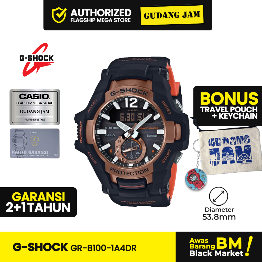 Jam Tangan G-Shock GR-B100-1A4DR GR-B100-1A4 Analog-Digital Black Orange Strap Resin